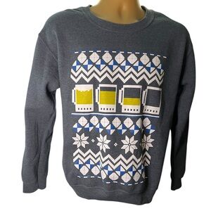 Gildan Crewneck Sweatshirt Beer Glasses Ugly Christmas Graphic Gray S